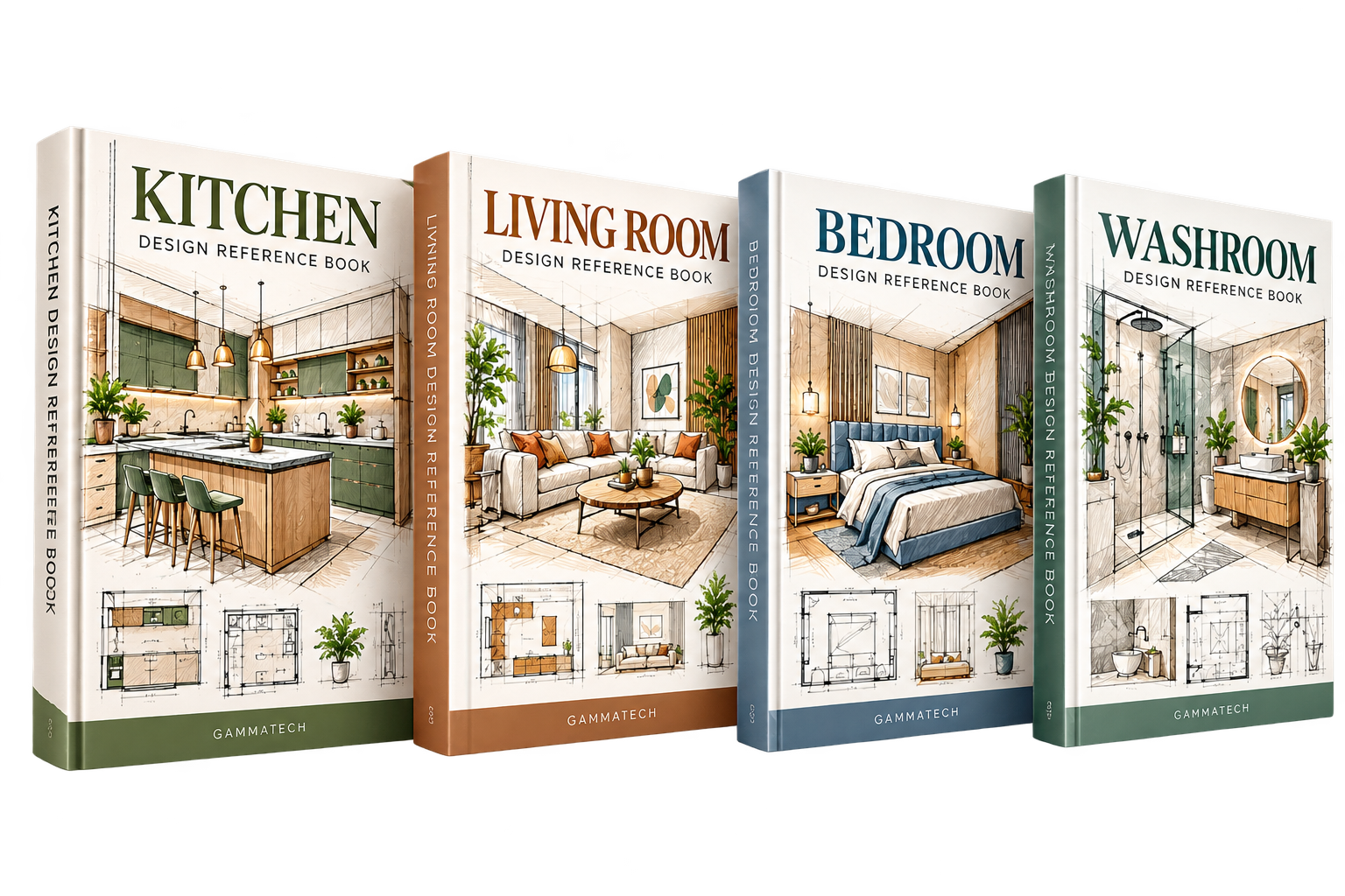 Kitchen Living Room Bedroom and Washroom Design Books